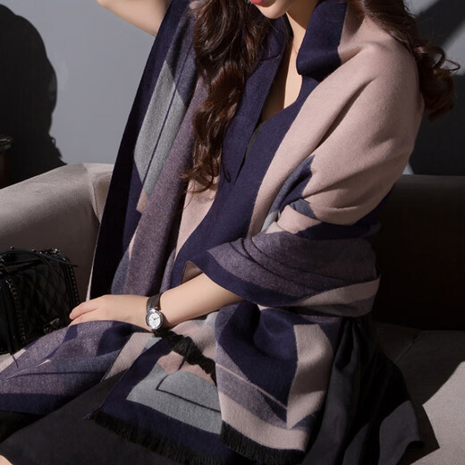 BuyYii summer air-conditioned room office cloak thickened large shawl long warm versatile autumn and winter shawl scarf for women, geometric gray pink