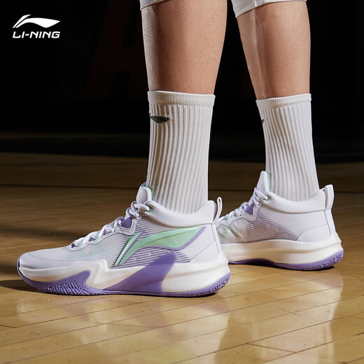 Li Ning Light Speed ​​1.0 Spring and Summer Breathable Mesh Basketball Shoes Men's Shoes Support Stable Game Shoes ABAS041 Standard White/Fluorescent Pink Green-1 42