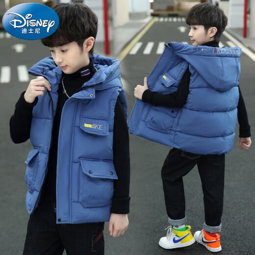 
Disney children's wear horse clip boy autumn and winter vest thickened medium and large children's boy cotton vest fashionable vest jacket blue 150cm