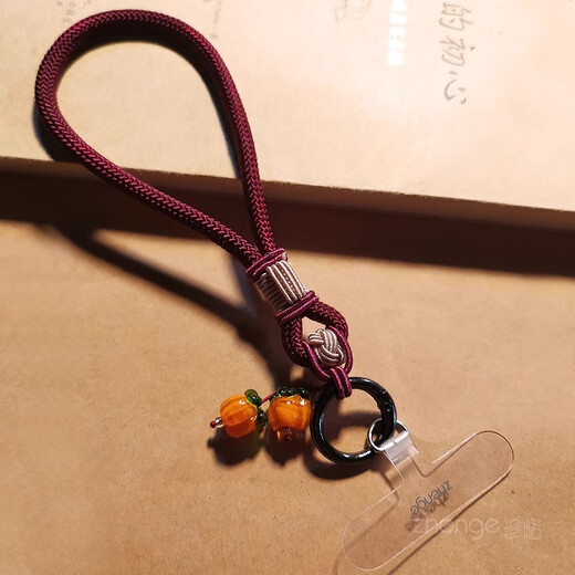 Zhenge mobile phone lanyard persimmon persimmon ruyi safe knot pendant ins national style wrist rope men and women outdoor hand rope anti-lost and anti-fall mobile phone woven lanyard short key small lanyard shell burgundy persimmon persimmon ruyi safe knot hand rope + zg transparent D buckle card strip