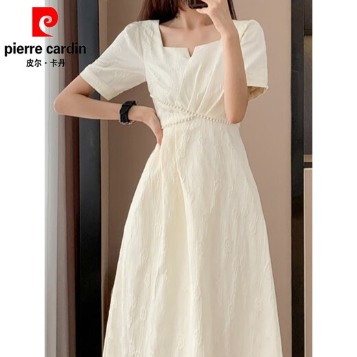 Pierre cardin French retro girl Hepburn style jacquard dress for summer new slim beaded long skirt is easy to wear Black XL [recommended 120-140Jin [Jin equals 0.5 kg]]