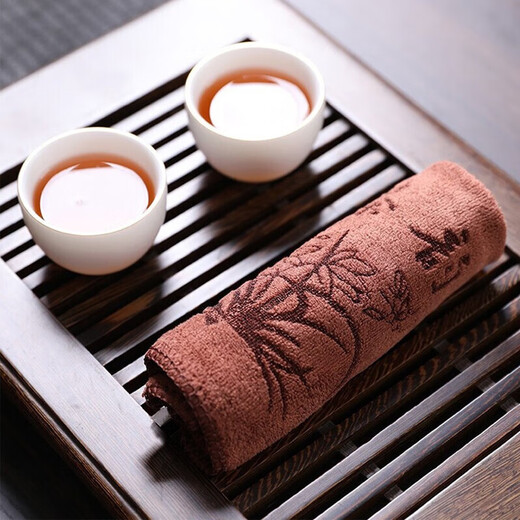 Jingdie 4 pack tea towel thick absorbent tea set accessories cotton and linen coffee table tea table rag pot towel tablecloth tea ceremony 4 pack 2 gray + 2 brown tea charm 30*30cm 400g/