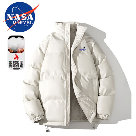 NASA MARVEL cotton coat men's winter coat thickened trendy pu leather trendy brand cotton coat couple stand collar warm jacket black L