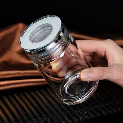 富宜德国进口品质随身便携单层玻璃杯简约双层杯子定制小巧泡茶杯 单层A9230ml水晶盖杯套1号