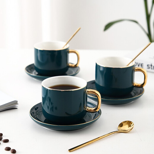 Edo European style coffee cup set light luxury gold coffee cup 230ml [6 cups 6 saucers 6 spoons + shelf gift box packaging]