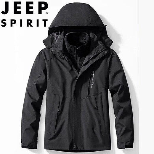 JEEP SPIRIT Jeep Jacket Men's Autumn and Winter Jacket Winter Jacket Outdoor Three-in-One Hooded Mountaineering Suit Off-White XL