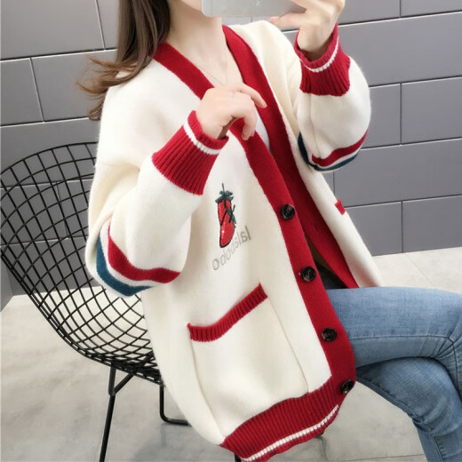 Yin Kaxuan knitted sweater for women 2020 new style Internet celebrity lazy style loose top fashion Korean style outer cardigan sweater jacket white S