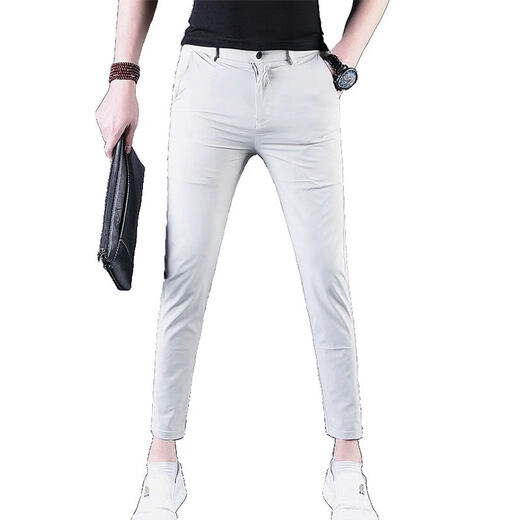 Pantalones de Kurentou Summer Men Pantalones de nueve puntos Men Pantalones casuales de hombres Corea Corea Slim Pequeños Pequeños delgados 2025 Nuevos pantalones para hombres de 9 puntos CJ9905 Negro 33