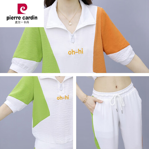 皮尔卡丹（pierre cardin）冰丝休闲时尚套装女2024年夏季新款宽松洋气跑步运动服短袖两件装 (684)黑色 3XL(建议139-150斤)( )