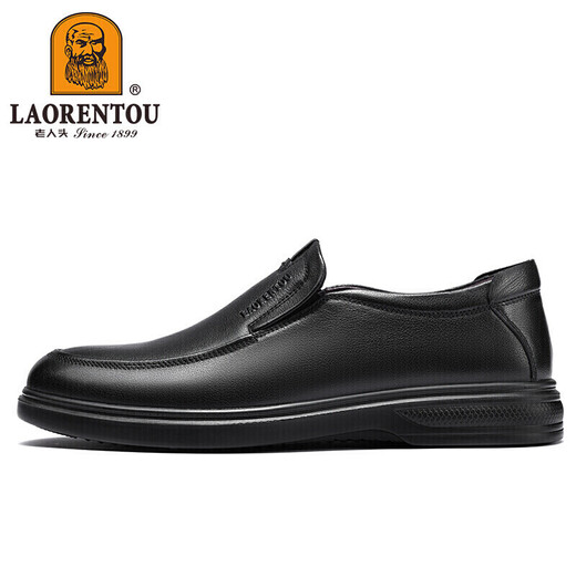 Alter Mann Kopf (Laorentou) Lederschuhe Herrenschuhe Business Casual Schuhe Low Top-Layer Cowhide Leder Hülle Fuß Polyurethan Sohle Slip-resistenter fauler Leute Kick Dad Schuhe La12158 Black 43