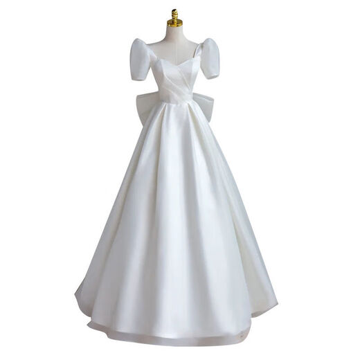 Wangmei evening dress for women 2024 new style wear autumn and winter slim French evening dress 2024 new style small person gets a marriage certificate and a white long dress wedding dress white long XS