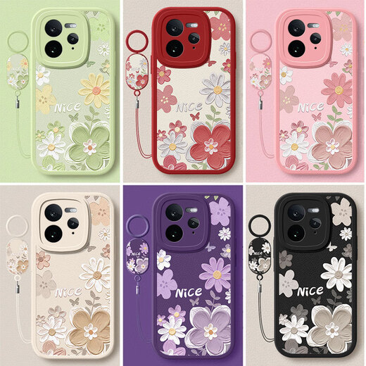 Qiansheng Realme GT7 Pro mobile phone case realme new GT7 pro protective case RMX5010 silicone soft shell GT lens all inclusive 7pro anti-fall case cute girl [oil painting flower - black] sending ring Realme Realme GT7 Pro
