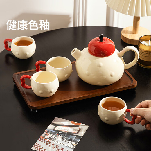 Modern Housewife Teapot Set Moving to a New Home Engagement Wedding Birthday Moving Gift Wedding Tea Set 2025 New Red Apple Ceramic Teapot Set 1 Pot 4 Cups with Tray Housewarming Gift