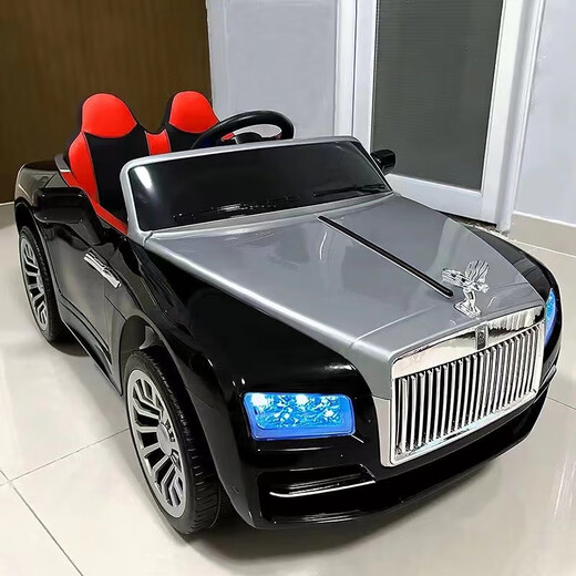 Baolaifu children's electric car, children can sit on big boys and girls, four-wheeled rechargeable battery car with remote control toy car, painted red, leather seat + Bluetooth music + remote control self-driving