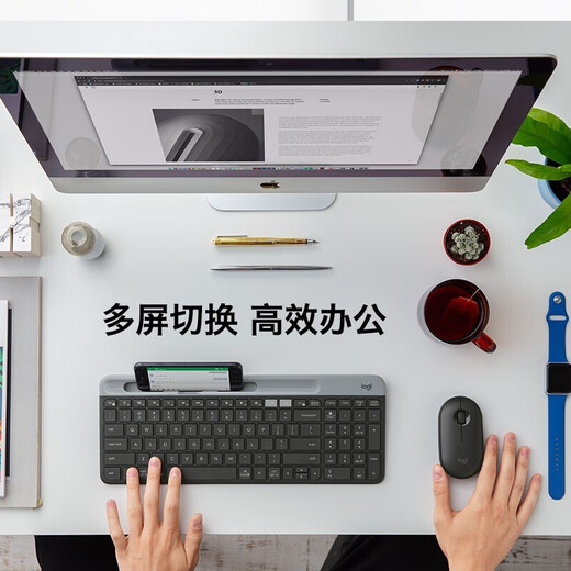 Logitech Fashion Series K580 Keyboard + Pebble Mouse Wireless Bluetooth Office Keyboard Set Mobile Phone Tablet Computer Keyboard Ultra-thin Light Sound K580 + Pebble Wireless Keyboard Set [White]