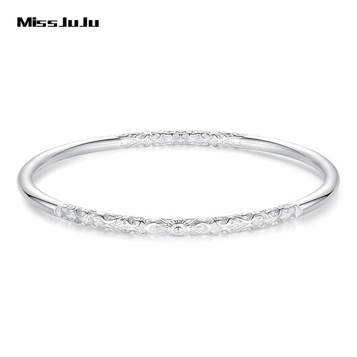 Miss JuJu pt950 platinum solid bracelet, white gold round bracelet, smooth carved plain ring bracelet for men and women, available in 2 materials: PT999 and PT950