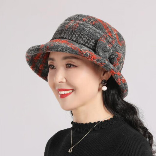 BuyYii 中老年帽子女洋气秋冬款盆帽妈妈帽毛呢帽老人帽保暖防寒渔夫帽 LRM-11桔色 M(56-58cm)