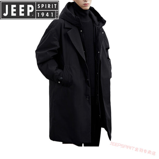 JEEP SPIRIT2025 new autumn and winter Korean style coat jacket men's trendy fake two-piece hooded mid-length windbreaker parka for men F001 military green thickened L 130-145Jin Jin equals 0.5 kg