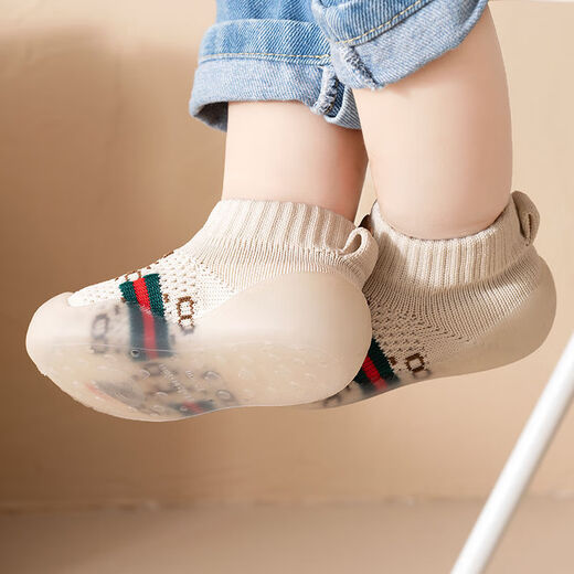 G.DUCKKIDS little yellow duck spring and autumn style baby toddler shoes British style soft socks anti-slip and prevent falling baby flying socks shoes 6 months 1 spring and autumn [Khaki]_A style 18 /19 (shoe length 11.5cm)