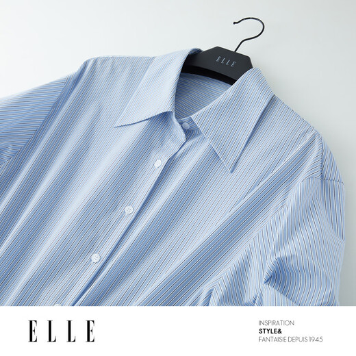 ELLE French fashion style age-reducing striped shirt for women 2026 spring new design loose niche top striped M