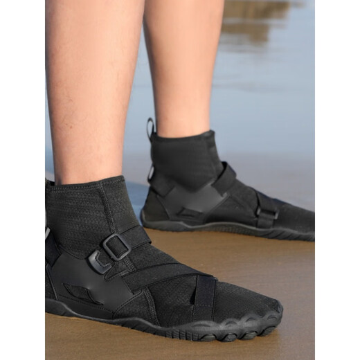 Tibetan beauty era beach shoes, reef rowing shoes, diving boots, high waist, anti-cut, non-slip, snorkeling, swimming, wading and river fishing shoes, black 40