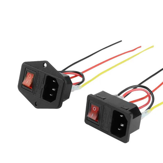 Corded AC power socket three-in-one pin socket with switch fuse male socket 10A three sockets with ears Pinzi socket three-in-one cassette with cord