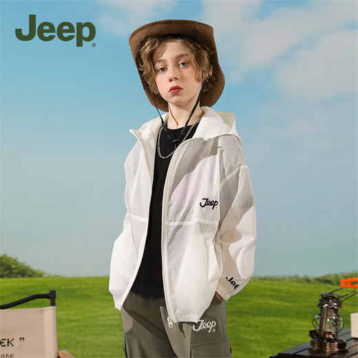 Jeep children's clothing children's sun protection clothing 2025 summer new style lightweight breathable ice silk baby sun protection clothing for boys and girls white 150 cm