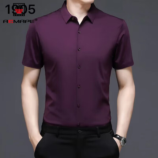 Aemape à manche bordeaux à manche courte le beau-père et papa et le marié du marié rouge violet 2025 Été nouveau style violet rouge l9930 m 165 / 84a