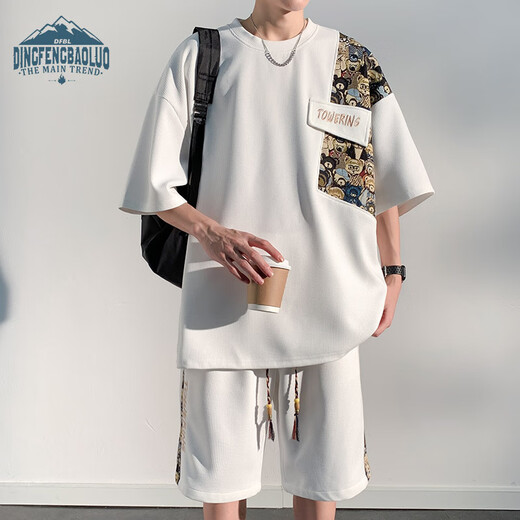 
Dingfengbaoluo casual suit summer shorts shorts thin loose breathable sports men's suit TZ054 white 2XL
