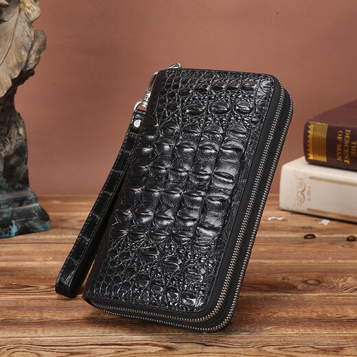 Kavati Gavadi Gavadi Crocodile Crocodile Cuero bolso de cuero de cuero de cuero de doble capa Billetera larga Billetera para hombres Bolsa de hombres múltiples Bolsa de doble tracción negra