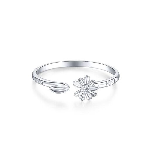 Mengjinyuan Platinum Ring PT950 Love Daisy Ring Platinum Open Finger Ring for Girlfriend, About 1.6g