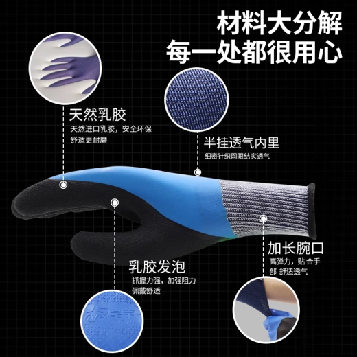Guantes de protección del parto de Chuangxin Trabajo resistente al desgaste Anti-Slip engrosado y no con las manos sin olores Trabajo de trabajo de los hombres con Glue Glue Glue Glue impermeable Chuangxin L878 Azul [12 dobles]