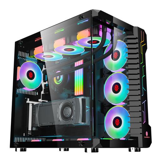 玩嘉 罗宾3宽体双侧透玻璃机箱双360水冷电脑主机箱海景房机箱台式机30系列长显卡竖装机箱包豪斯纯白 罗宾3（黑色）+4棱镜4pro风扇【ARGB】