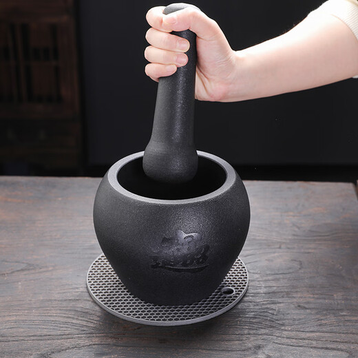 Natural black gold stone garlic pounder garlic mortar stone mortar household medicine jar pounder garlic masher baby food supplement grinder black gold stone stone mortar outer diameter 13CM (for wealth)