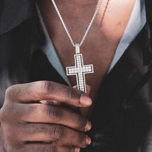 Yujingji Fat Donglai same style light luxury high quality cross pendant for men Pt950 items 24lK imported technology Moissanite 925 gold + chain
