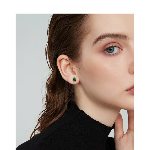 DL 1998 Fat Donglai same style emerald gemstone earrings 999 silver diamond earrings women's light luxury 2023 new style emerald earrings 999 silver