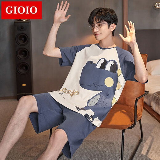GIOIO男士睡衣夏季薄款棉质短袖短裤套装夏天青年休闲大码可外穿家居服 6623 L