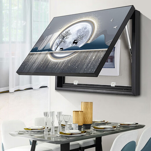 Aohan Modern Light Luxury Meder Box Pintura de decoración de la caja de distribución Fulu Sala de estar Mural sin golpear la pintura de la cubierta del interruptor JD9766 [Vea el estilo y haga un pedido] 45*35cm (cubierta 35*25) Marco negro con cubierta