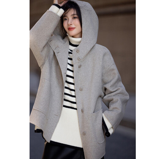 Demana fashionable top student winter light retro urban hooded sheep wool double-sided woolen temperament hidden meat women's jacket