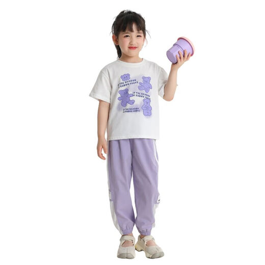 Ikano I.Karnow Girls Camiseta de algodón puro Camiseta suelta para niños Camino corto 2025 Summer Nuevo blanca a media manga delgada Top 9922 White 120