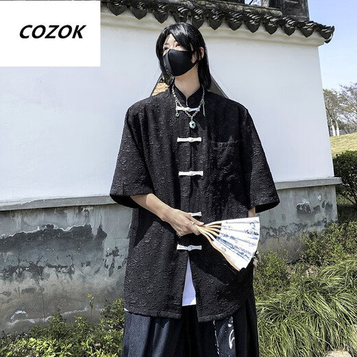 CINESSD新中式国风短袖衬衫男夏季新款小众宽松中山装衬衣外套12799 白色 M