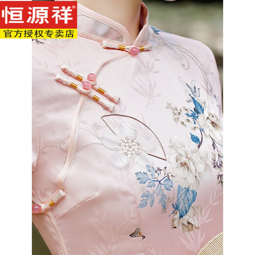 恒源祥走秀中国风2025新款复古年轻改良优雅少女修身日常长款旗袍连衣裙 丝绸21 753 L