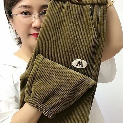 智兜兜灯草绒女裤灯心绒裤女加绒不加绒灯捡漏加绒加厚灯芯绒裤子女秋 9196-芥末绿色(款) 加绒 M