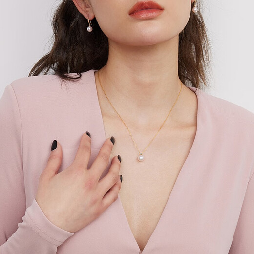 Ruan S (Ruan S) 18k gold seawater akoya pearl pendant classic princess style pearl necklace clavicle chain female birthday gift jewelry 18K gold-gold/8-8.5mm (high quality)