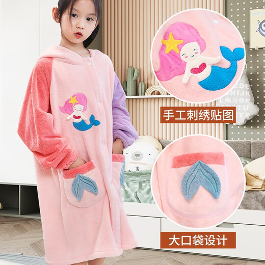 Baifei bath towel can be worn and wrapped around boys and girls bath skirt cloak long-sleeved water-absorbent quick-drying non-pure cotton water-absorbent children's bathrobe children's bathrobe-Sunflower (large size) suitable for height