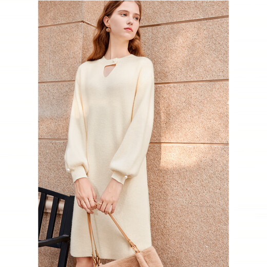 Betu women's new winter dress round neck lazy style knitted dress women 2311T69 light apricot M