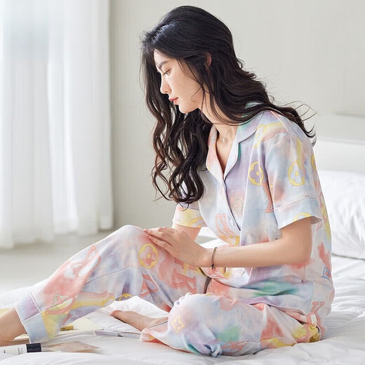 猫人（MiiOW）睡衣女士夏季纯棉开衫短袖长裤薄款甜美夏天全棉家居服套装可外穿 1506粉色 L (建议100-120斤)