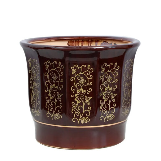 Pot de fleurs en céramique de style chinois classique, losange en bronze sur pied, très grand arbre à argent, grand diamètre