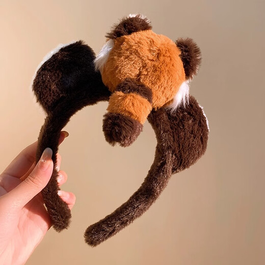 Danqin cute little raccoon plush headband for women, face wash, makeup headband, facial mask, special hairpin hair accessories, autumn and winter little raccoon plush headband