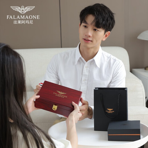 法莱阿玛尼（FALAMAONE）品牌皮带男真皮自动扣腰带牛皮高档裤带生日父亲节礼物送男友老公 男士皮带/PD802Q【专柜礼盒】 110cm -140cm默认随机（可修剪）